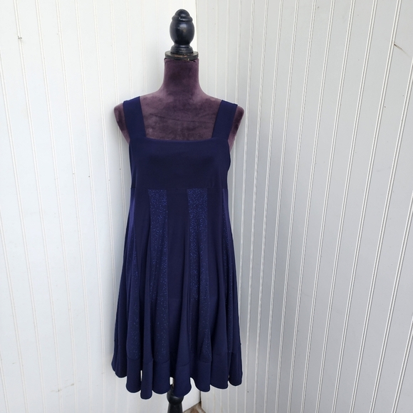 R&M Richards Navy Blue Spark Stretch Knee Length Sleeveless Dress Sz 8P - Picture 1 of 13